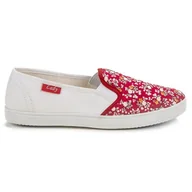 Trampki damskie - Lovery Casualowe Slipony białe czerwone - ButyModne - miniaturka - grafika 1
