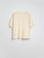 Koszulki i topy damskie - Reserved - Dzianinowy t-shirt z wiskozą - kremowy - miniaturka - grafika 1