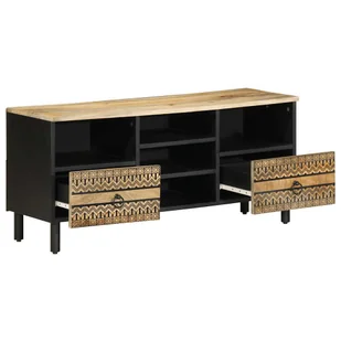 vidaXL Szafka pod TV czarna 100x33,5x46 cm Surowe drewno mango - Szafki RTV - miniaturka - grafika 1