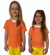 Odzież sportowa dziecięca - COOL kolorowy T-shirt dziecięca .120 .pomarańczowo-białe paski - miniaturka - grafika 1