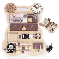 Zabawki interaktywne dla dzieci - Drewniana tablica manipulacyjna sensoryczna dla dzieci panel edukacyjny miś 12 elementów ECOTOYS - miniaturka - grafika 1