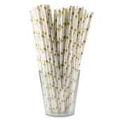 Słomki do napojów - Słomka papierowa w gwiazdki złoto-biały 12 sztuk - miniaturka - grafika 1