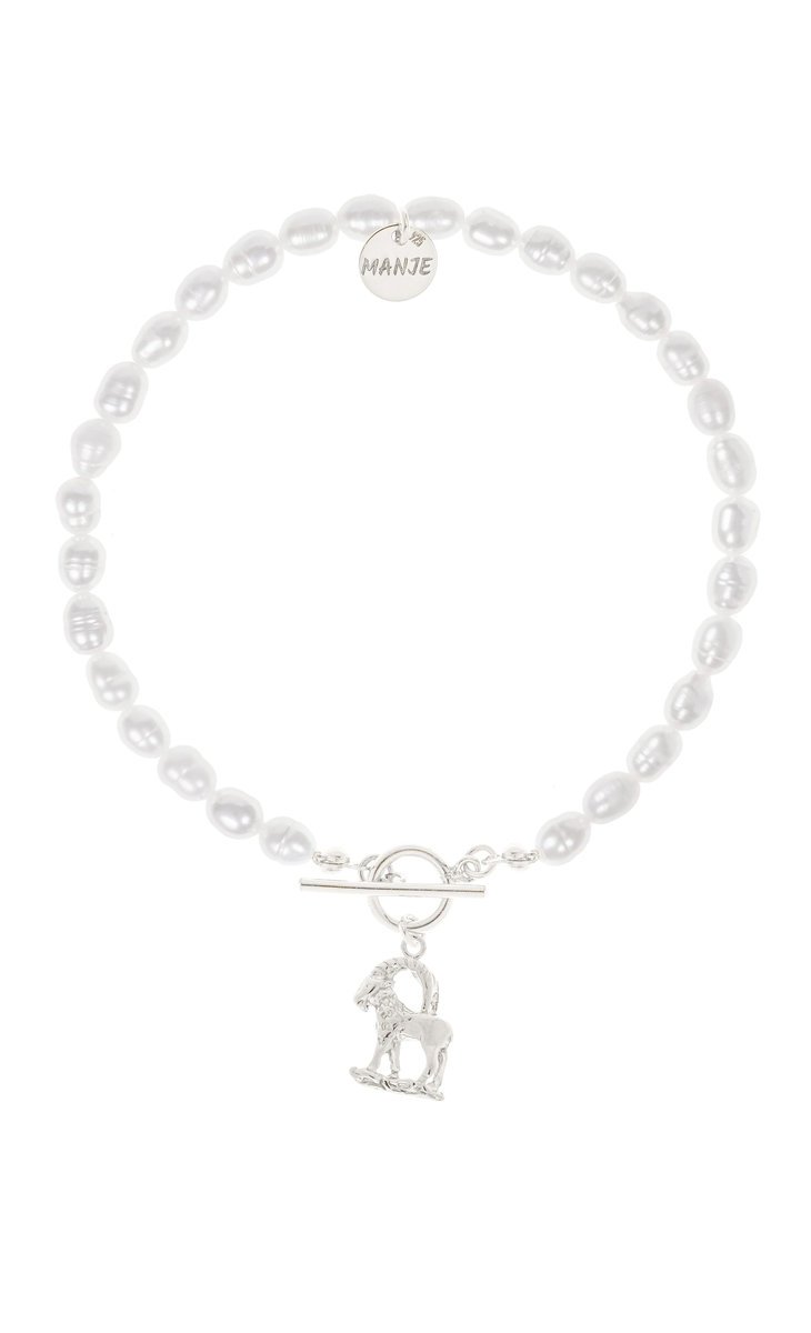 Bransoletka z pereł ze srebrnym znakiem zodiaku Koziorożec 18 cm
