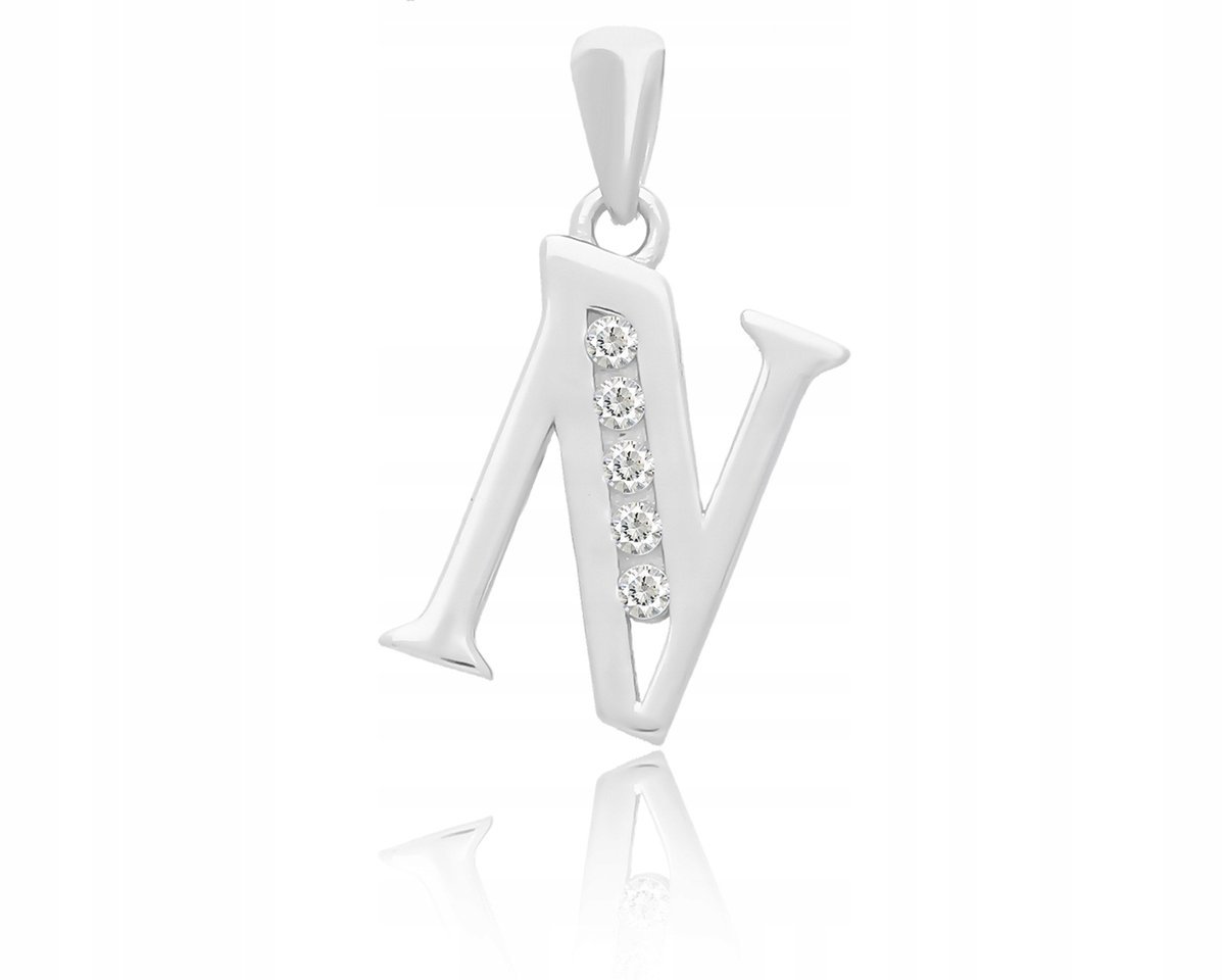Srebrna Literka N Zawieszka Damska z Cyrkoniami 925 Wisiorek na Łańcuszek