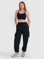 Spodnie damskie - 4F Spodnie casual cargo damskie - czarne S - miniaturka - grafika 1