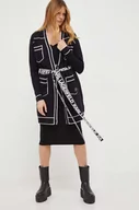 Swetry damskie - Karl Lagerfeld kardigan z domieszką wełny kolor czarny lekki - miniaturka - grafika 1
