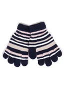 Rękawiczki dla dzieci - Rękawiczki Dziewczęce Pięciopalczaste Granatowe W Paski 18 Cm - miniaturka - grafika 1