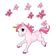 Wyposażenie pokoiku dziecięcego - Zestaw naklejek dziecięcych Ambiance Pink Unicorn and Papillons - miniaturka - grafika 1