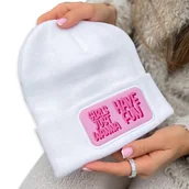 Czapki dla dzieci - CZAPKA BAWEŁNIANA ZIMOWA Ciepła Biała Jesienna GIRLS JUST WANNA HAVE FUN Wz - miniaturka - grafika 1