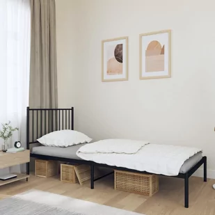 Metalowa rama łóżka z wezgłowiem, czarna, 90x200 cm Lumarko! - Łóżka - miniaturka - grafika 1