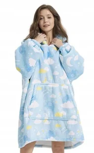 BLUZA PLUSZOWA Z KAPTUREM COMFY KOC OVERSIZE CIEPŁA BŁĘKITNA CHMURY SŁONIK - Bluzy damskie - miniaturka - grafika 1