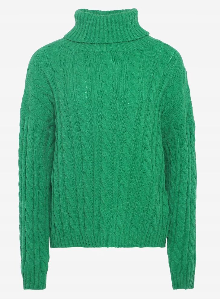 Mymo Sweter Damski Zielony z Golfem Casual M/l Jhd