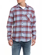 Koszule męskie - Replay Koszula męska regular fit, 010 Lt Blue/Burgundy/Natural White, 3XL - miniaturka - grafika 1