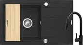 Zlewozmywaki z baterią - ZESTAW PYRAMIS SPARTA PLUS LUX (78x48) 1B 1D + IDEA volcano (czarny mat) + deska GRATIS (070167101I) - miniaturka - grafika 1