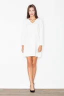 Sukienki - Elegancka SUKIENKA rozkloszowana | dekolt w V | Ecru XL - miniaturka - grafika 1