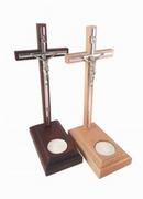 Naczynia liturgiczne i akcesoria - Świecznik drewniany, krzyż 22 cm - miniaturka - grafika 1