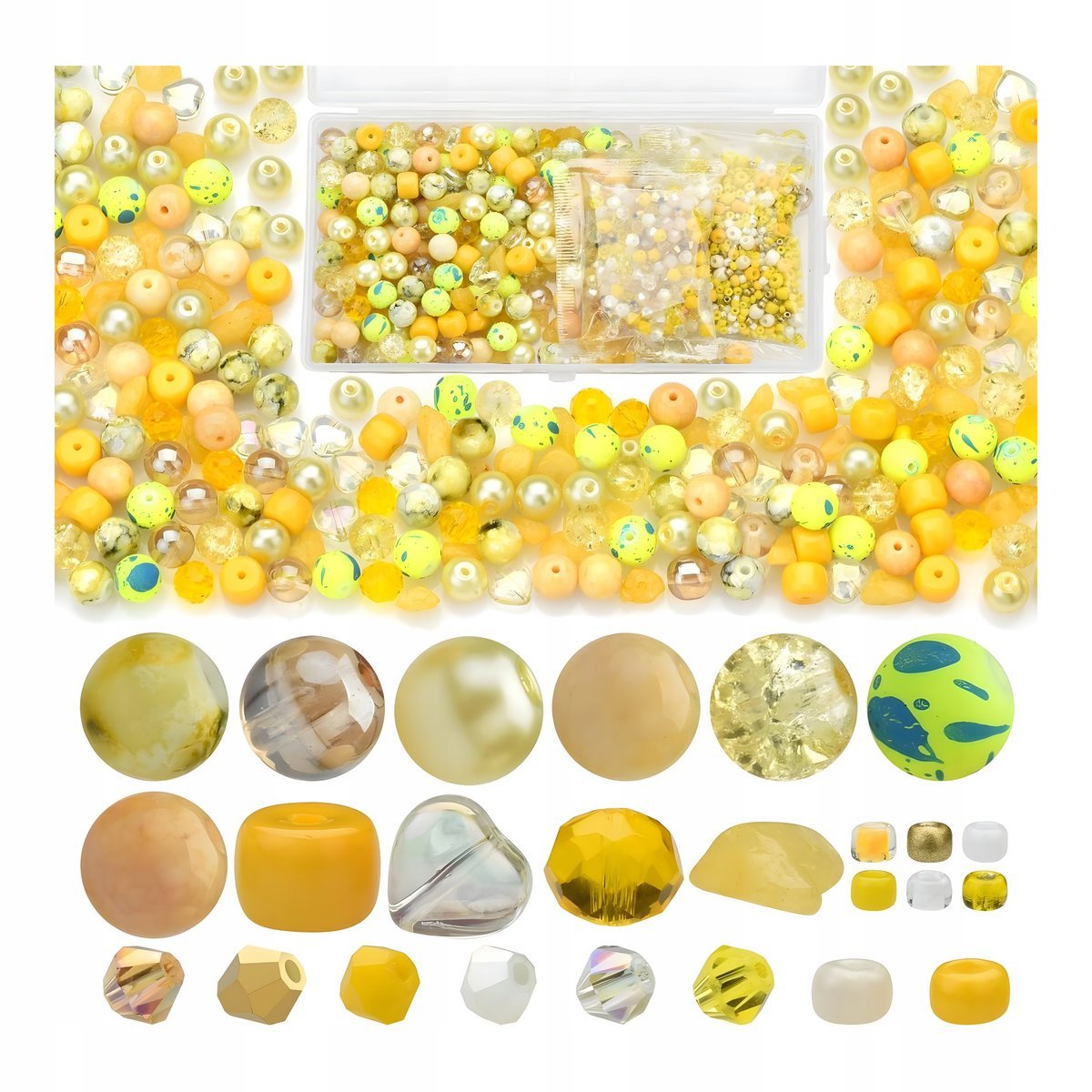 Koraliki zestaw do robienia bransoletek i naszyjników mix 900 szt. żółte