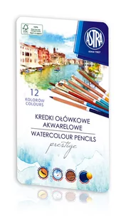 ASTRA art-pap Kredki akwarelowe z drewna cedrowego Astra w metalowym pudełku Prestige 12 kolorów - Przybory szkolne - miniaturka - grafika 1