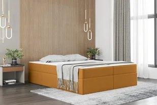 Łóżko skrzyniowe do sypialni z nakładką na materac RUBEN, tkanina Soro, wiele kolorów Klasyczny Musztardowy 180x200 cm - Łóżka - miniaturka - grafika 1