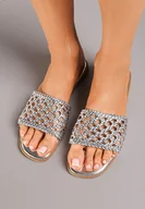 Klapki i japonki damskie - Srebrne Płaskie Klapki z Szerokim Plecionym Paskiem Laviala - miniaturka - grafika 1