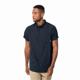 Męska koszula z krótkim rękawem Jack Wolfskin EL DORADO SHIRT MEN night blue checks - S - Koszule męskie - miniaturka - grafika 1