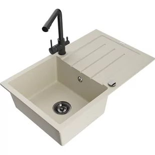 Mexen Bruno zlewozmywak granitowy 1-komorowy z ociekaczem i baterią kuchenną Duero, beżowy - Zlewozmywaki z baterią - miniaturka - grafika 1