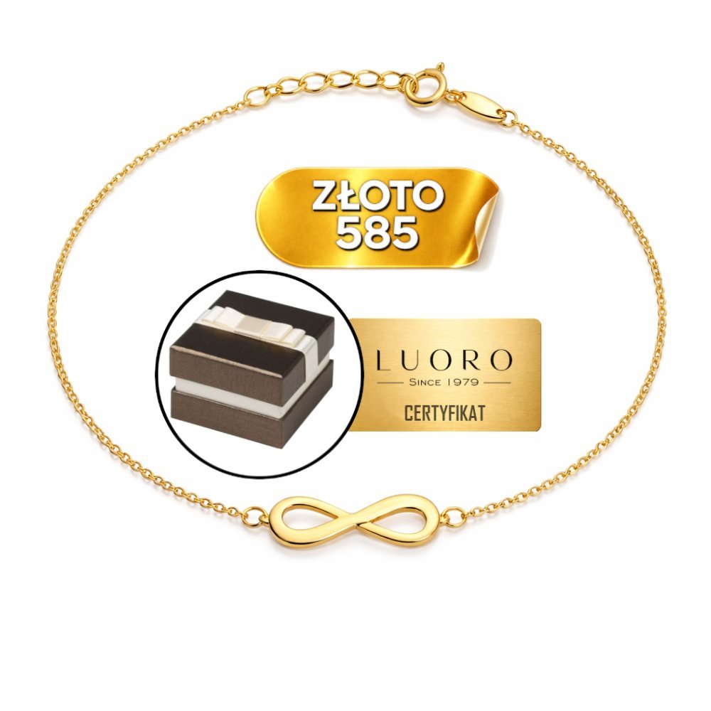 BRANSOLETKA ZŁOTA 585 14K ZNAK NIESKOŃCZONOŚCI 17 CM + 2 CM REGULOWANA
