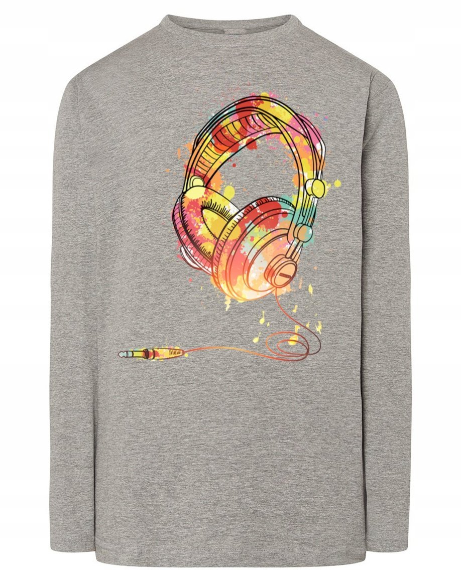 Longsleeve kolorowy nadruk muzyka SŁUCHAWKI r.M