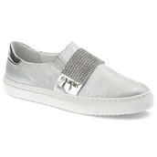 Półbuty damskie - Srebrne Półbuty Carinii Wygodne Skórzane Buty Damskie - miniaturka - grafika 1