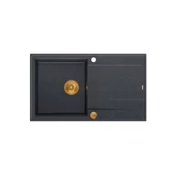 Zlewozmywaki - QUADRON Zlewozmywak EVAN 111 czarny, elementy miedziane, k.pneum. HCQE8650U8_PVDC1_P2O0 - miniaturka - grafika 1