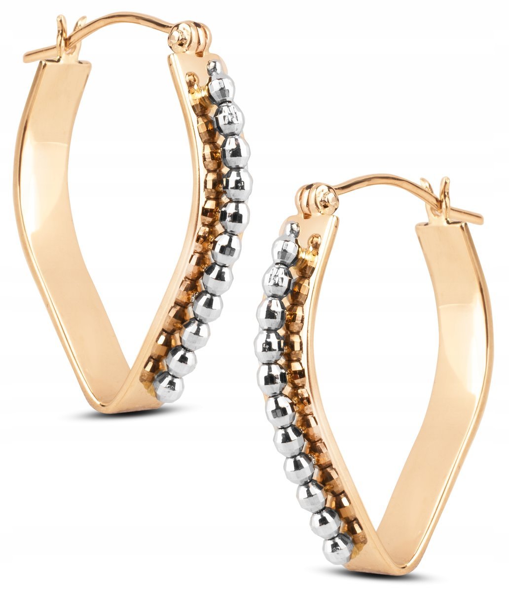 BOGATE ZŁOTE KOLCZYKI WISZĄCE Z DIAMENTOWANYMI KULECZKAMI 14KT 585