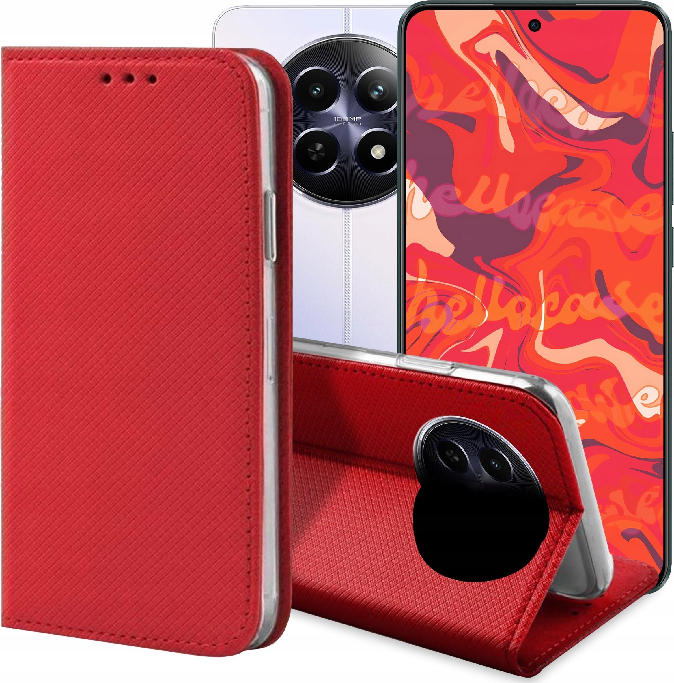 Hello Case ETUI Z KLAPKĄ DO REALME 12 5G CZERWONE ZAMYKANE MAGNETYCZNE KABURA FUTERAŁ