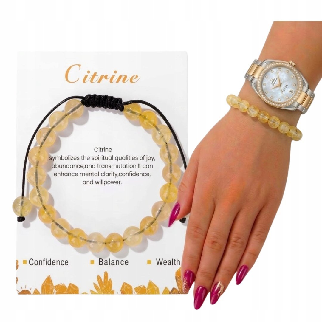 Cytryn Bransoletka Regulowana z Kamienia Naturalnego Amulet Obfitości