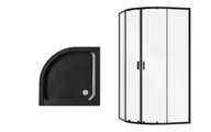 Kabiny prysznicowe - Kabina prysznicowa Besco Zarya 80x80 półokrągła czarny mat z brodzikiem Alex czarny ZB-ALS80-190 - miniaturka - grafika 1