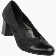 Czółenka - Czółenka Damskie Ekoskóra Buty Na Słupku Eleganckie Niskie Czarne Czarny 41 - miniaturka - grafika 1