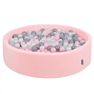 KiddyMoon, suchy basen okrągły z piłeczkami 7cm 120x30 różowy: perła-szary-transparent-pudrowy róż 120x30/1000piłek - Suche baseny - miniaturka - grafika 1