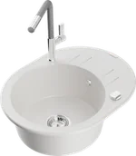 Zlewozmywaki z baterią - Mexen Kevin zlewozmywak granitowy 1-komorowy z ociekaczem i baterią kuchenną Flora, biały - 6517-20-670401-06 - miniaturka - grafika 1