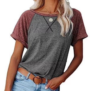 Clotth Damska koszulka Colorblock Crossover Loose Top z krótkim rękawem Casual T-Shirt, P-dark grey-l, L - Koszulki i topy damskie - miniaturka - grafika 1