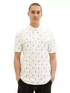Koszulki męskie - TOM TAILOR Denim Męska koszulka polo, 1036404, 31910-White Black Mini Palm Paisley, L, 31910 - White Black Mini Palm Paisley, L - miniaturka - grafika 1