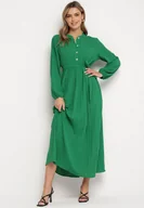 Sukienki - Zielona Rozkloszowana Sukienka Maxi z Plisowanym Dołem i Wiązanym Paskiem Nollira - miniaturka - grafika 1