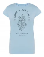 Koszulki i topy damskie - T-Shirt damski nadruk Good Vibes Only KWIATY r.L - miniaturka - grafika 1