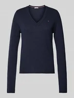 Swetry damskie - Sweter z lnu z zaokrąglonym dekoltem w serek model ‘SOFT WOOL’ - miniaturka - grafika 1