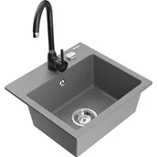 Zlewozmywaki z baterią - Mexen Milo zlewozmywak granitowy 1-komorowy z baterią kuchenną Telma, szary - miniaturka - grafika 1