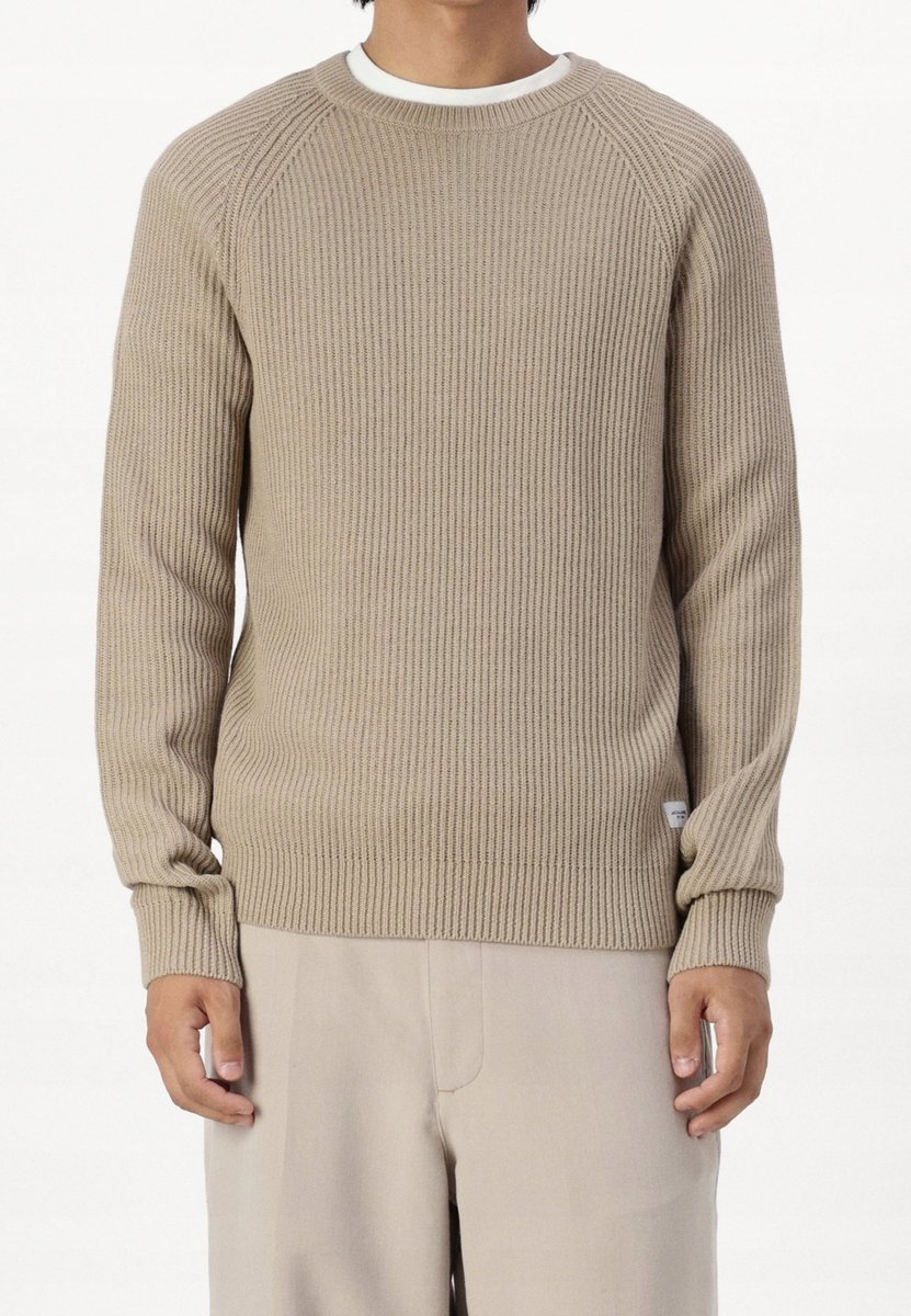JACKJONES BEŻOWY MĘSKI SWETER W PRĄŻKI Z BAWEŁNY L 6EA