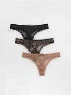 Majtki damskie - Reserved - Siateczkowe majtki stringi 3 pack - brązowy - miniaturka - grafika 1