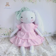 Maskotki i pluszaki - Króliczek Nela przytulanka w sukieneczce różowej w paski - miniaturka - grafika 1