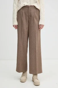 Pepe Jeans spodnie z domieszką wełny DOLLY kolor zielony proste high waist PL211772 - Spodnie damskie - miniaturka - grafika 1