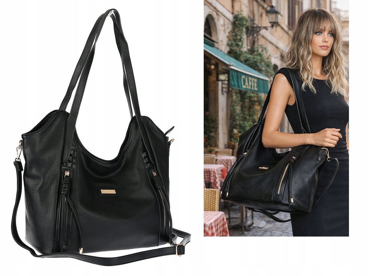 Torebka Damska Worek Shopper Torba na Ramię duża pajemna CH2163 Czarna