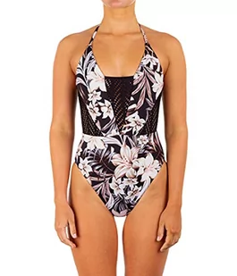 Hurley Damski jednoczęściowy kostium kąpielowy w Hawaiiana Mix Umiarkowany jednoczęściowy biały/czarny M HO1058 - Stroje kąpielowe - miniaturka - grafika 1