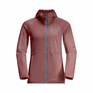 Damska bluza polarowa Jack Wolfskin KOLBENBERG HOODED FZ W mineral red - XS - Bluzy damskie - miniaturka - grafika 1